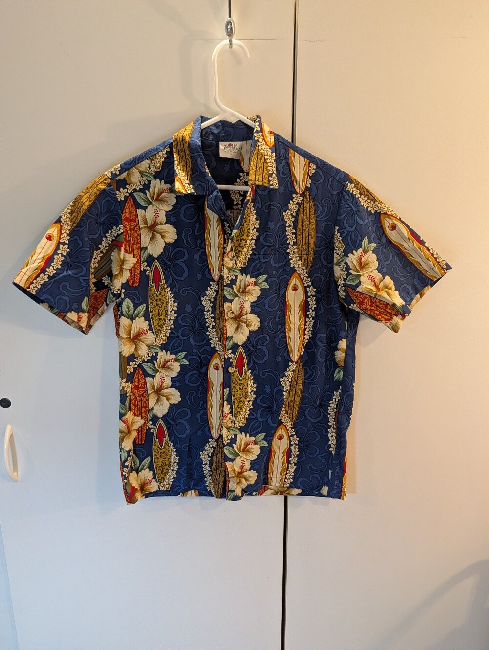 Aloha Republic Mens Small Navy Floral Surfboard Short-Sleeve Hawaiian Camp Shirt